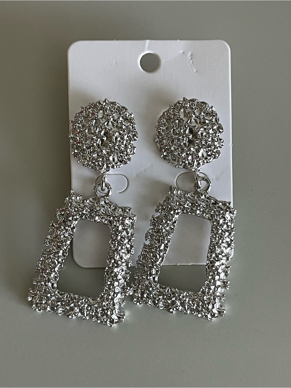 Anthropologie Silver Textured Rectangle Drop Earrings